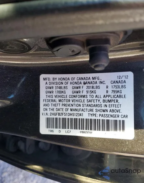 2013 Honda Civic Lx from USA, damaged, VIN 2HGFB2F51DH512341
